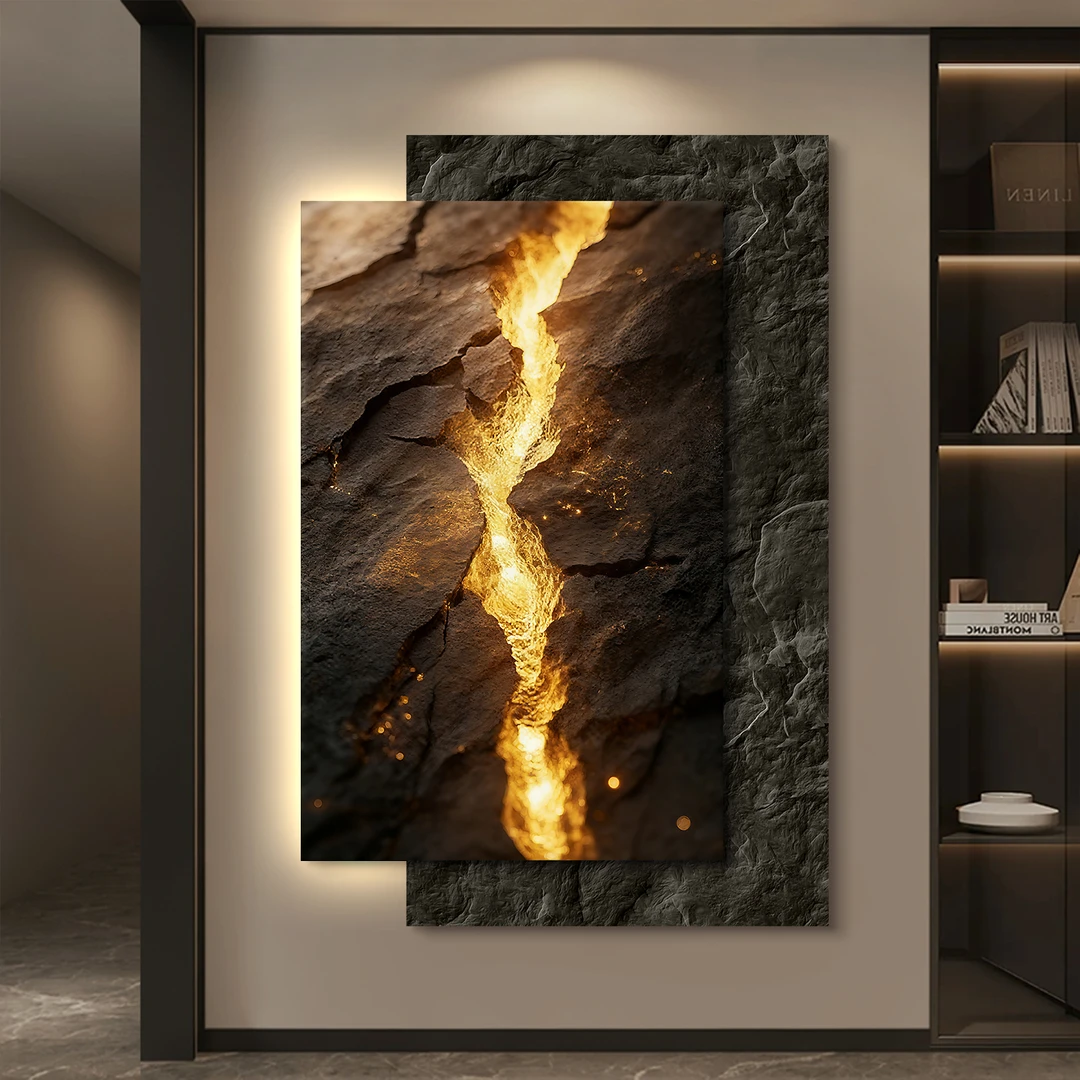 轻奢意式玄关装饰画led带灯入户正对门挂画立体走廊过道叠加壁画