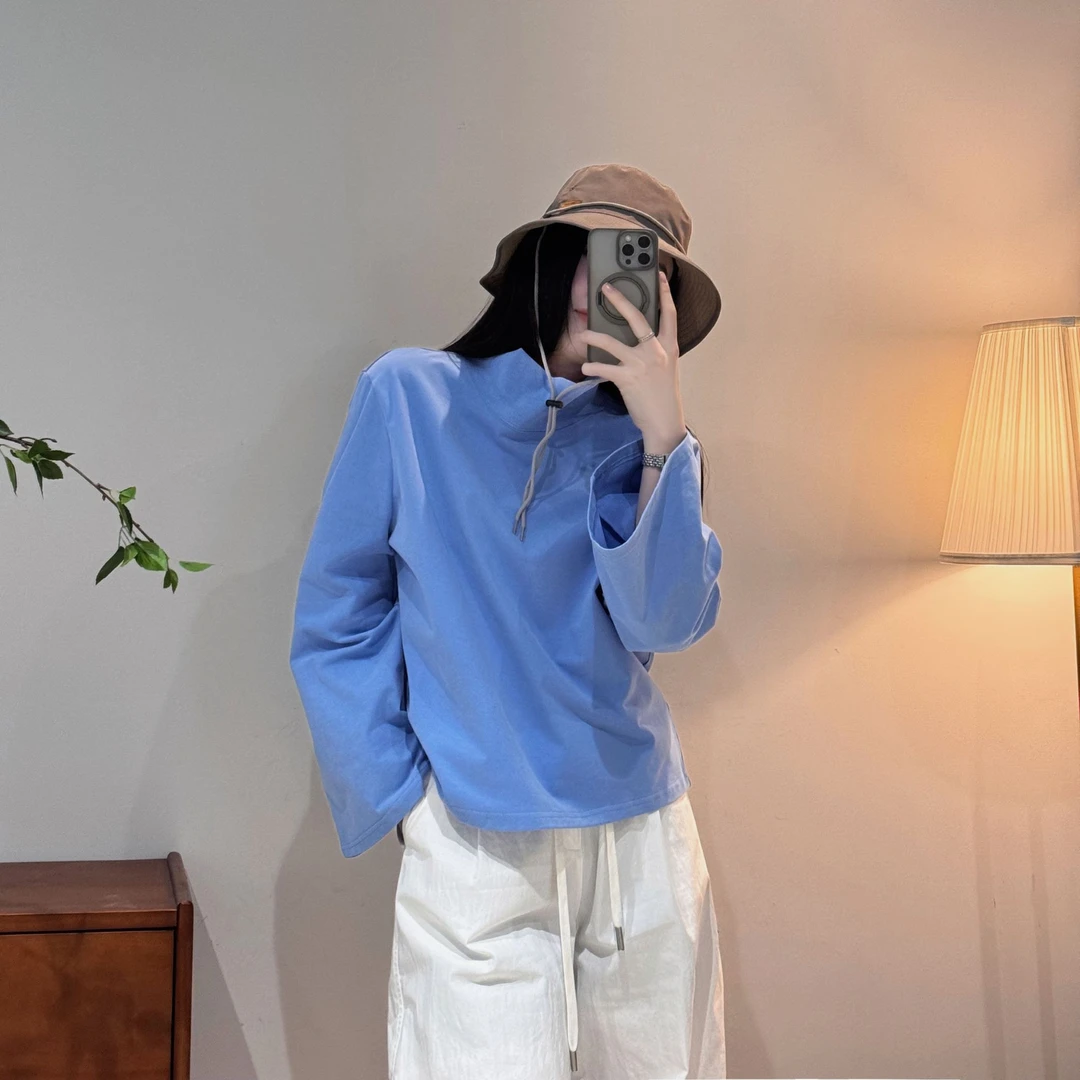 今婷韩版时尚百搭潮流设计感半高领纯色套头长袖T恤女-M25112301