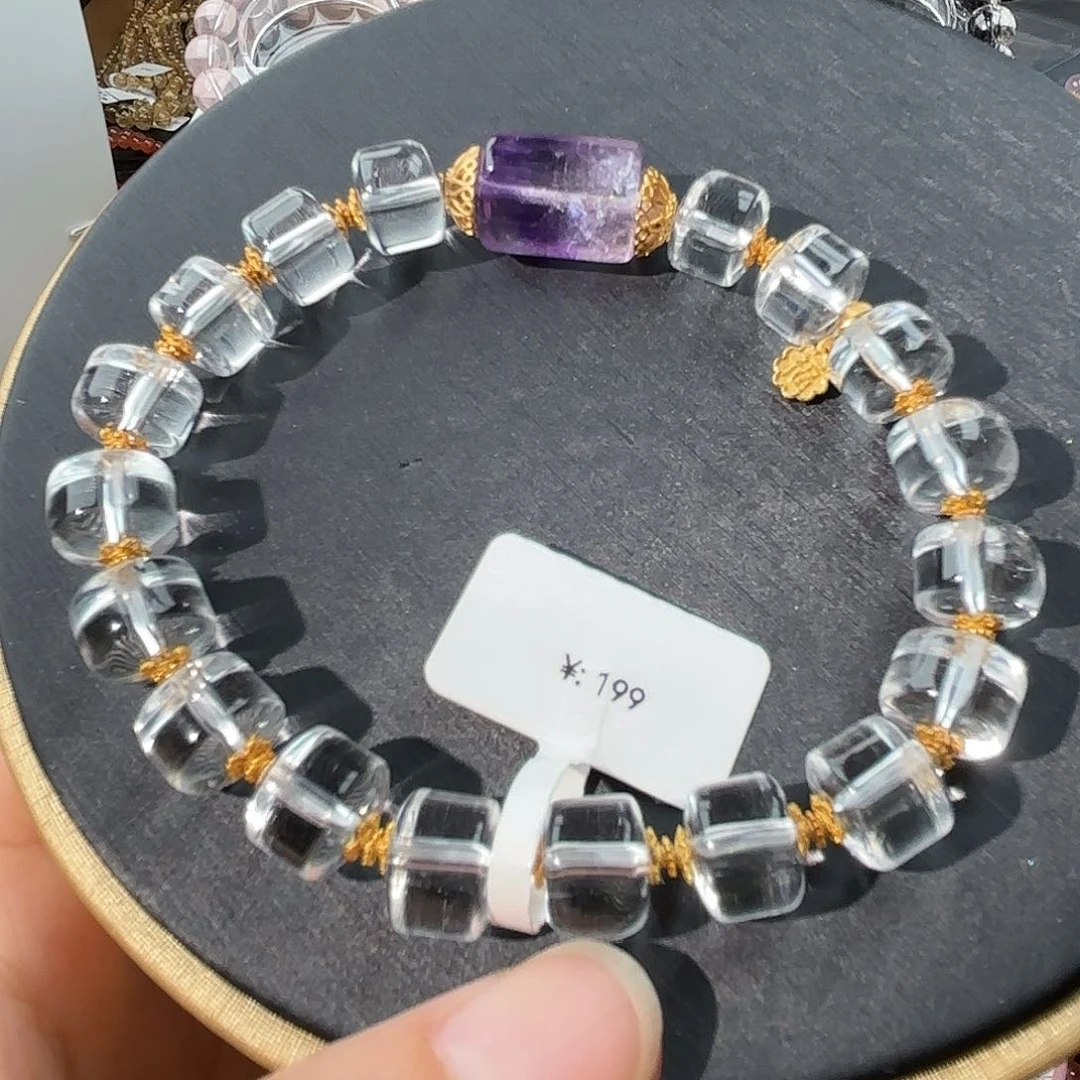 天然辰砂白水晶手串