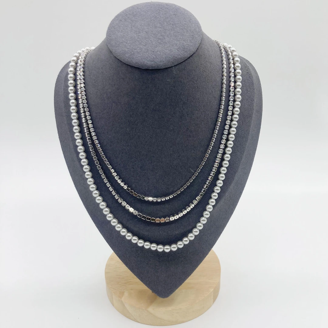 铜仿珍珠项链 经典灰珍珠水钻优雅百搭气质锁骨项链
