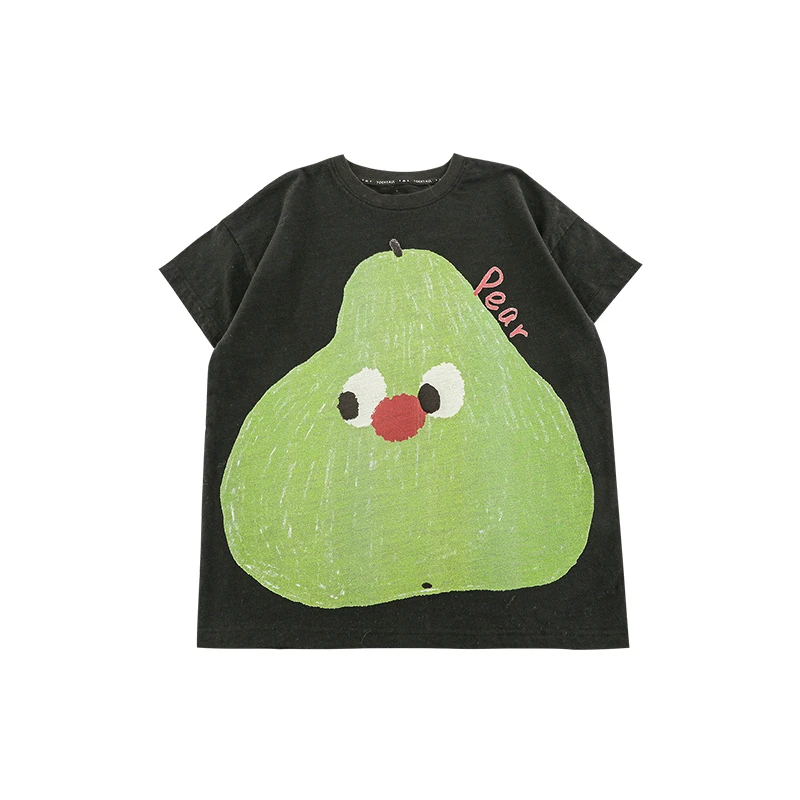 幼悠 女大童夏一波CD1259原创搞怪印花缤纷活力清爽竹节棉半袖T恤