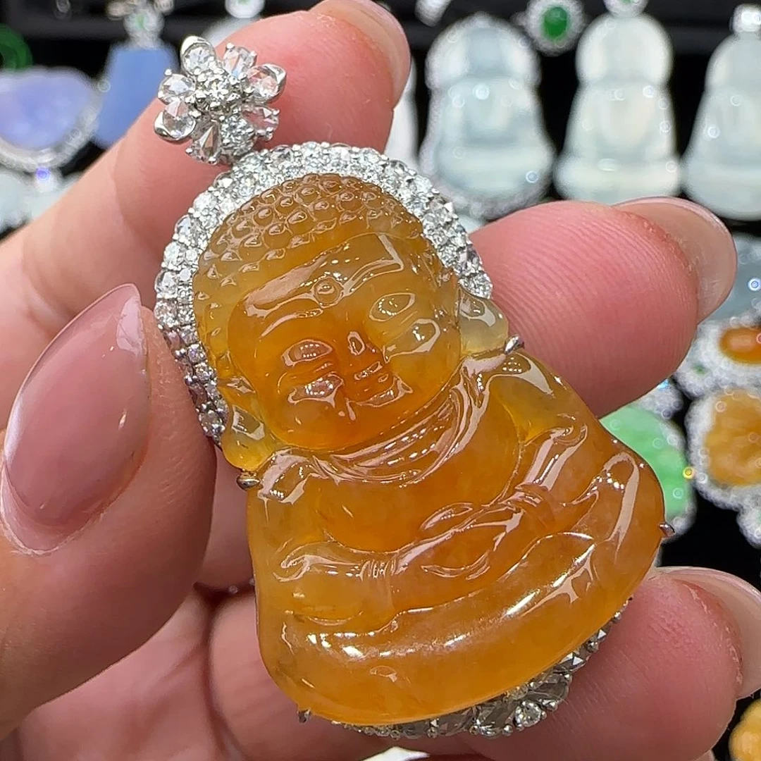 颈饰18K金镶嵌翡翠天然翡翠