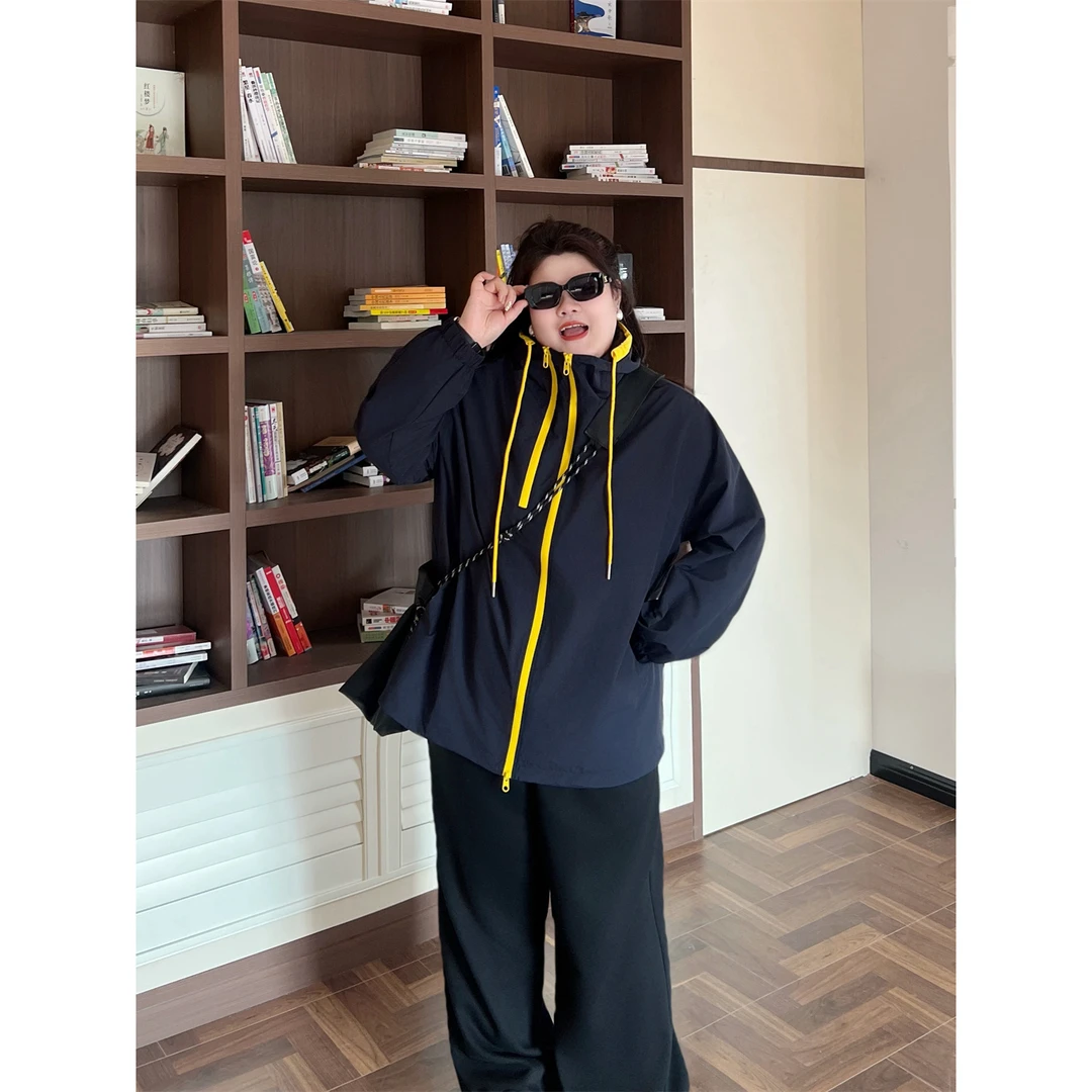 花契“芝加哥夜”大码女装秋季百搭200斤胖mm时尚休闲冲锋衣15882-X