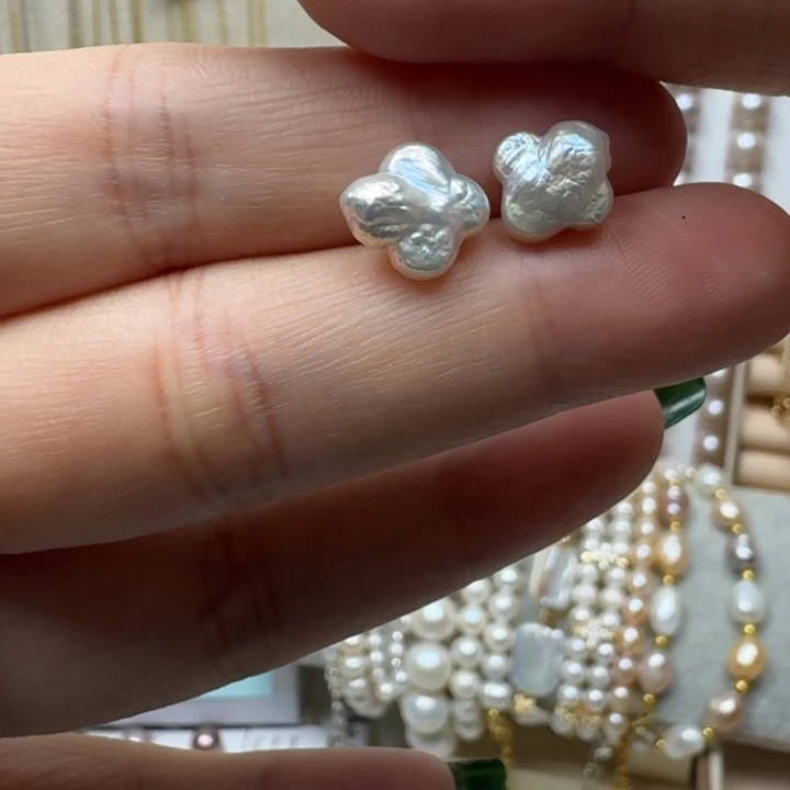 淡水珍珠耳钉银S925镶嵌