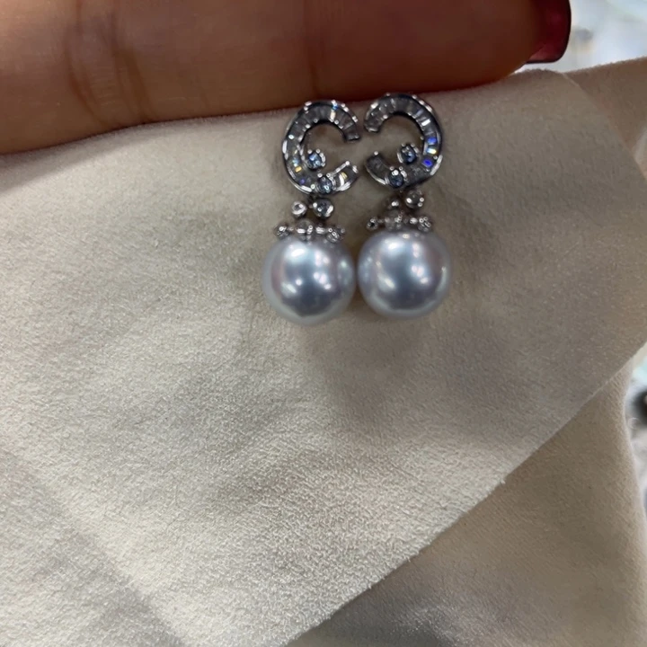 海水珍珠耳饰银S925镶嵌
