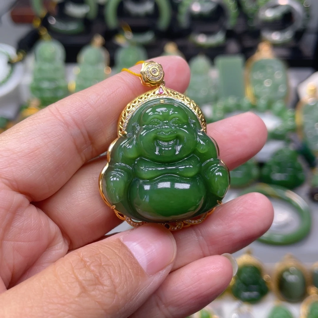 微***暖吊坠(不含链)18K金镶嵌和田玉（碧玉）