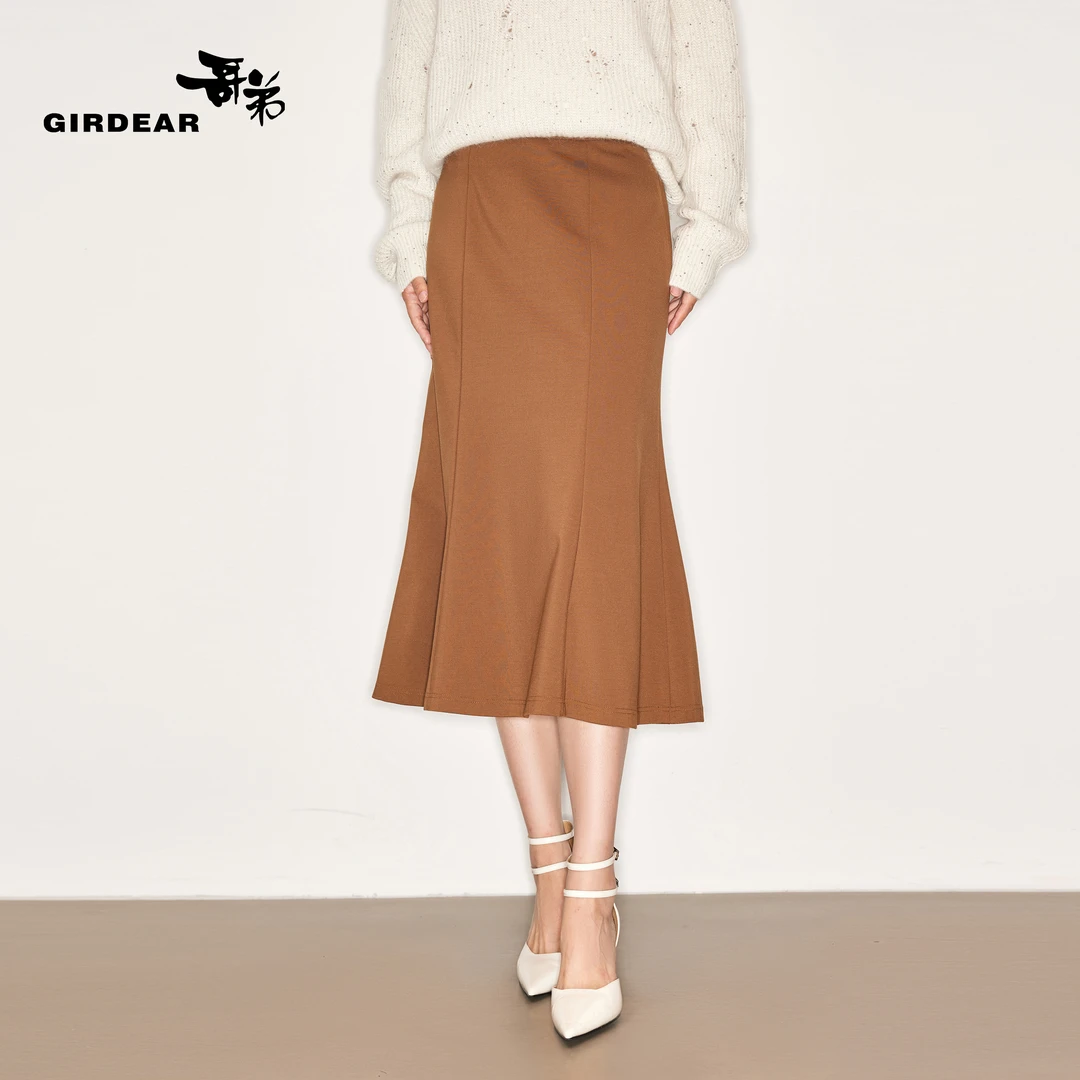 GIRDEAR/哥弟美拉德气质高腰中长款鱼尾优雅半身裙1200359-42358