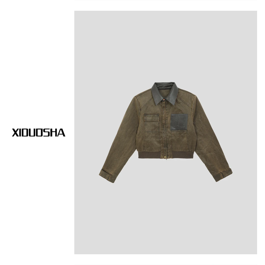 XIDUOSHA/喜朵莎 原创设计款拼皮鹿皮绒夹克外套   XDS1513