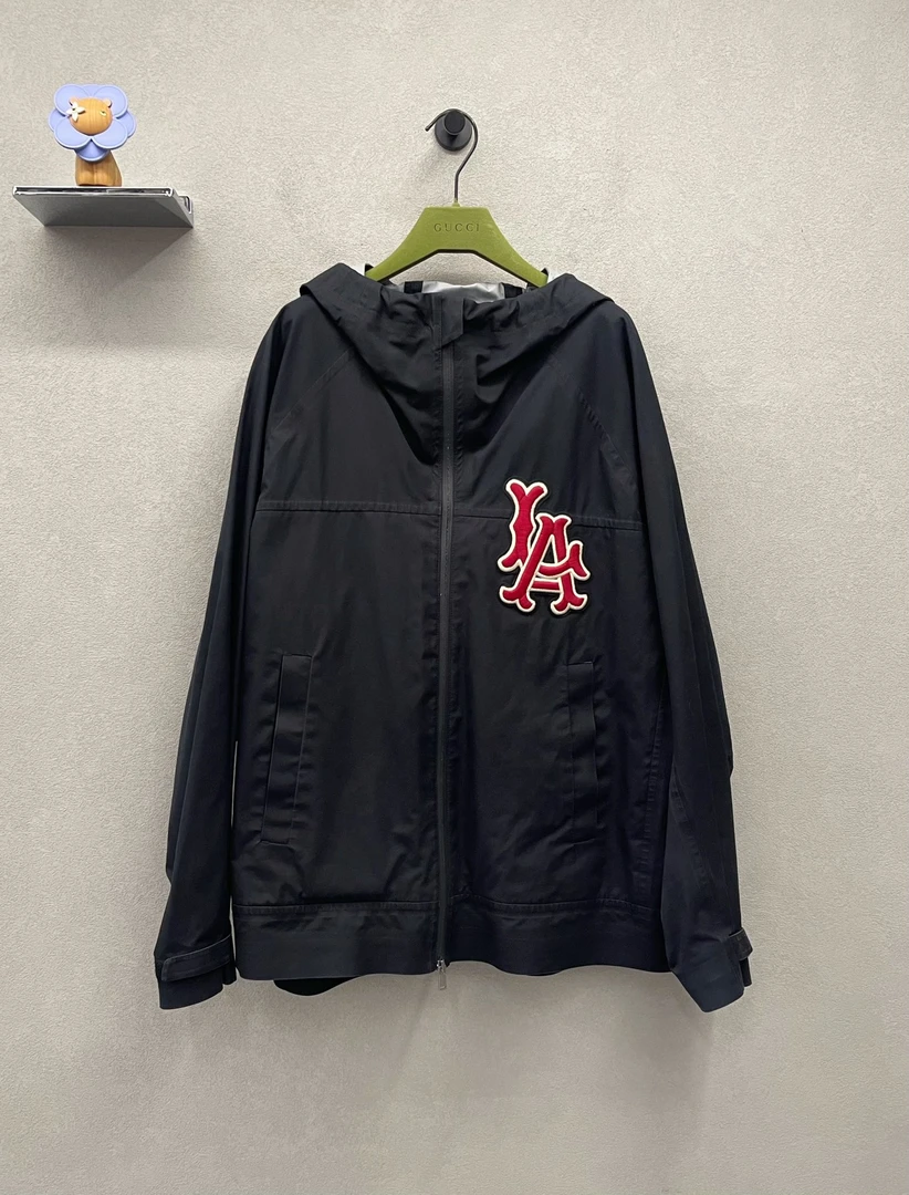 99新 GUCCI/古驰 黑色刺绣防风外套休闲时尚/尺码46/QH009988宽松