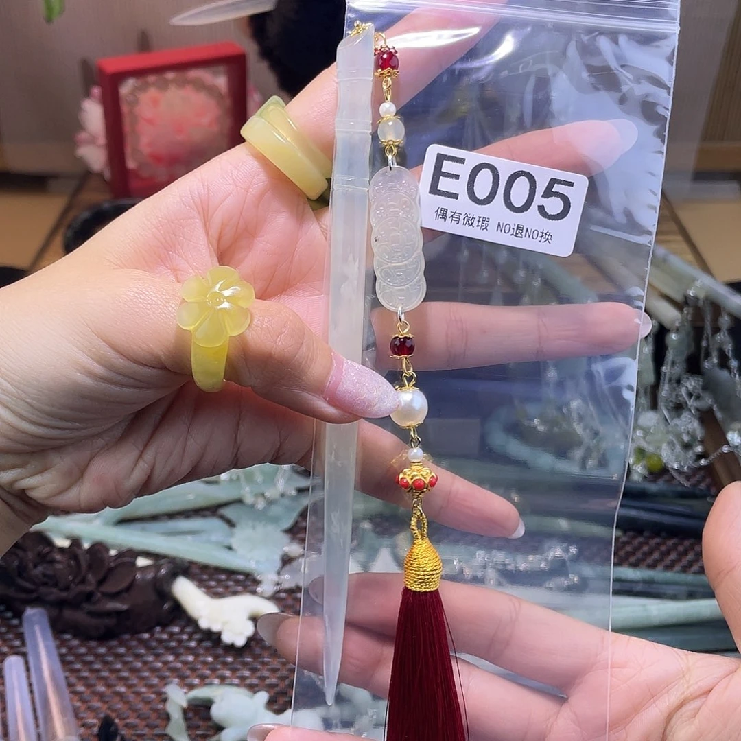 蛇纹石玉发饰银S925镀金镶嵌博*