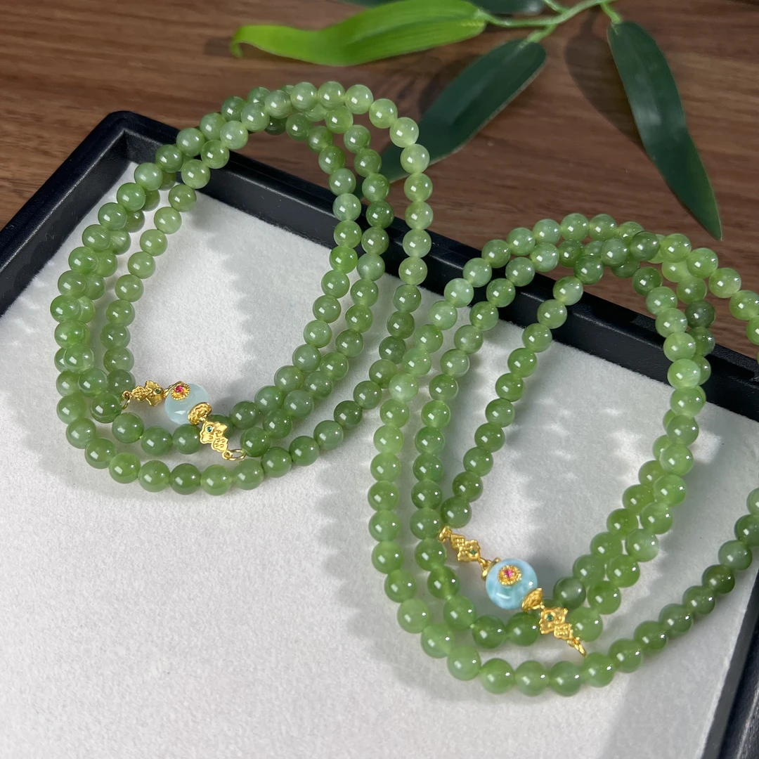 【睿泽鉴宝】S925和田玉碧玉项链多样性发一有瑕 6mm V0044