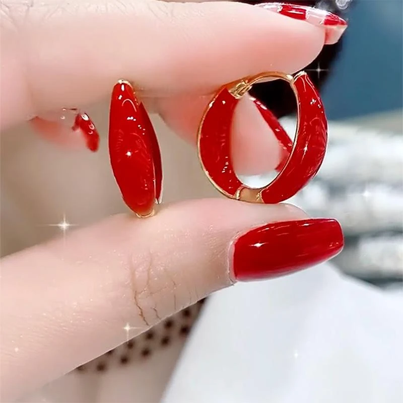 925银耳饰 防过敏精致年新款新年红色小耳扣小众设计感耳环百搭秋