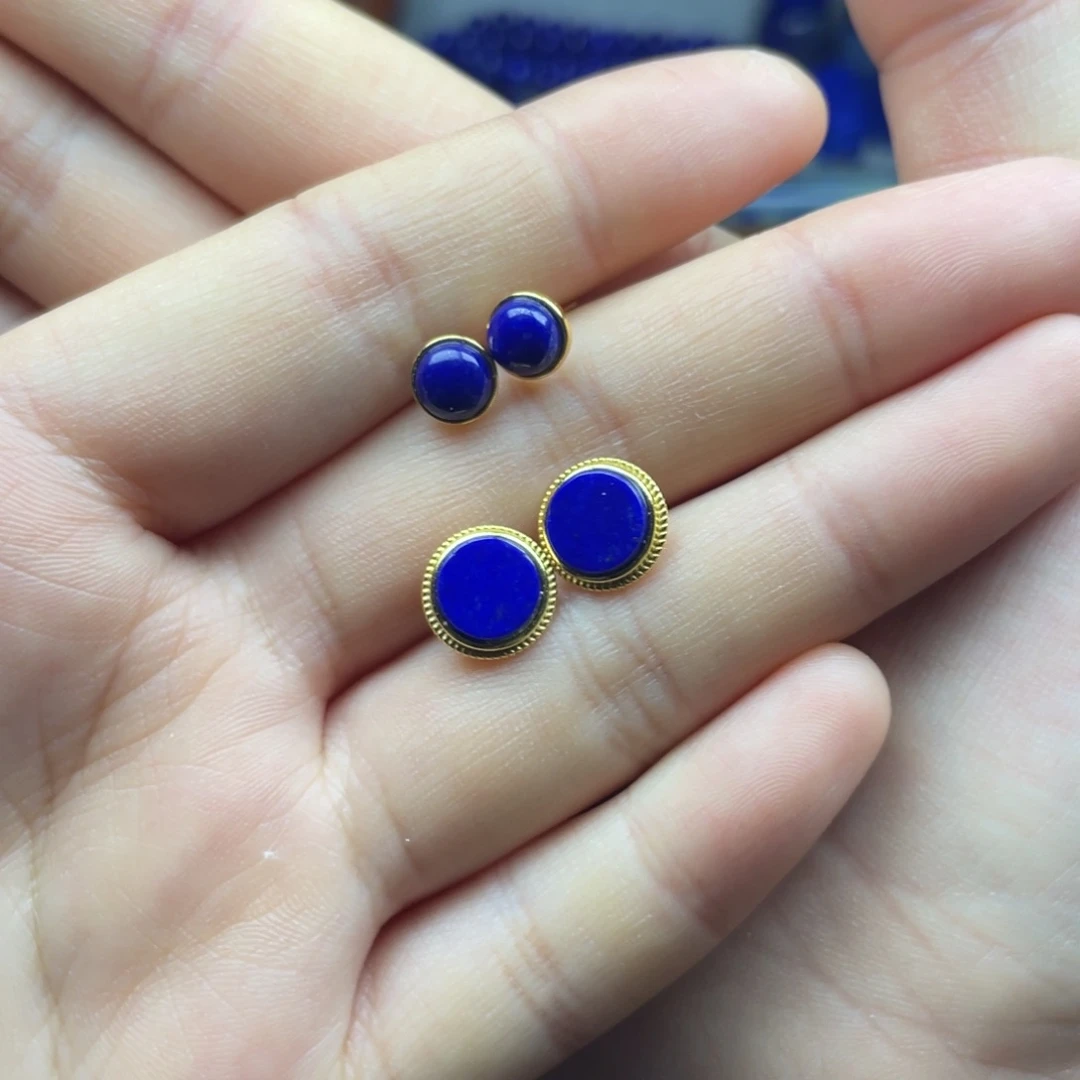 A***亮青金石银S925镶嵌耳钉