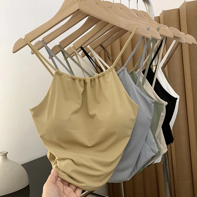 带胸垫冰丝吊带背心女夏外穿设计感小众美式短款辣妹内搭抹胸上衣