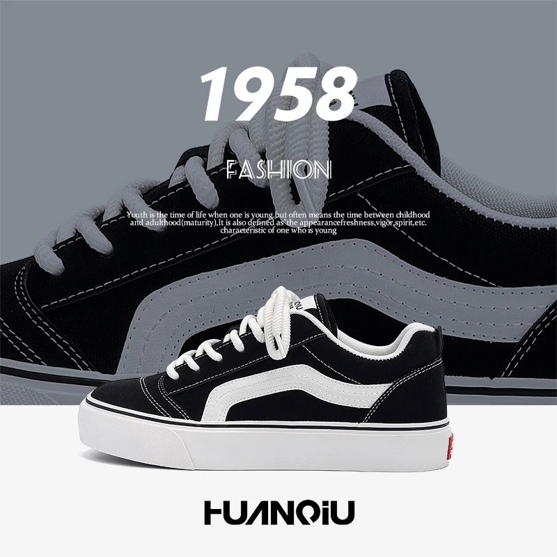 环球黑色帆布鞋子男款2025秋季新款男鞋百搭轻便潮鞋厚底休闲板鞋