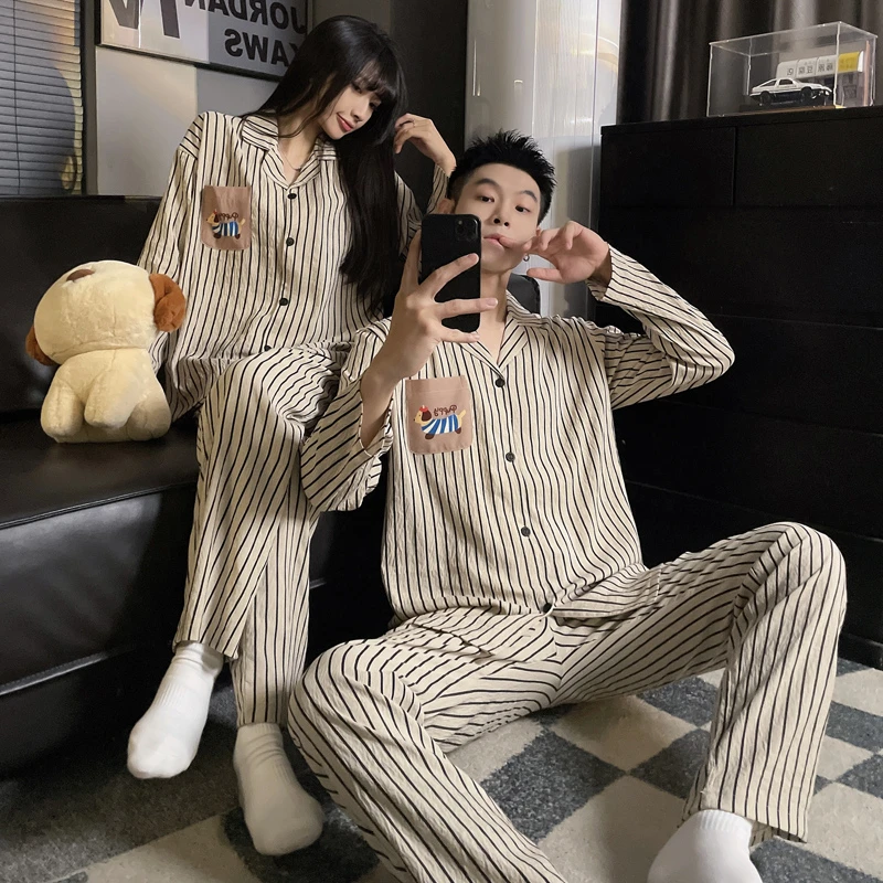 大码240斤情侣家居服套装春秋季长袖胖mm宽松显瘦韩版睡衣男女