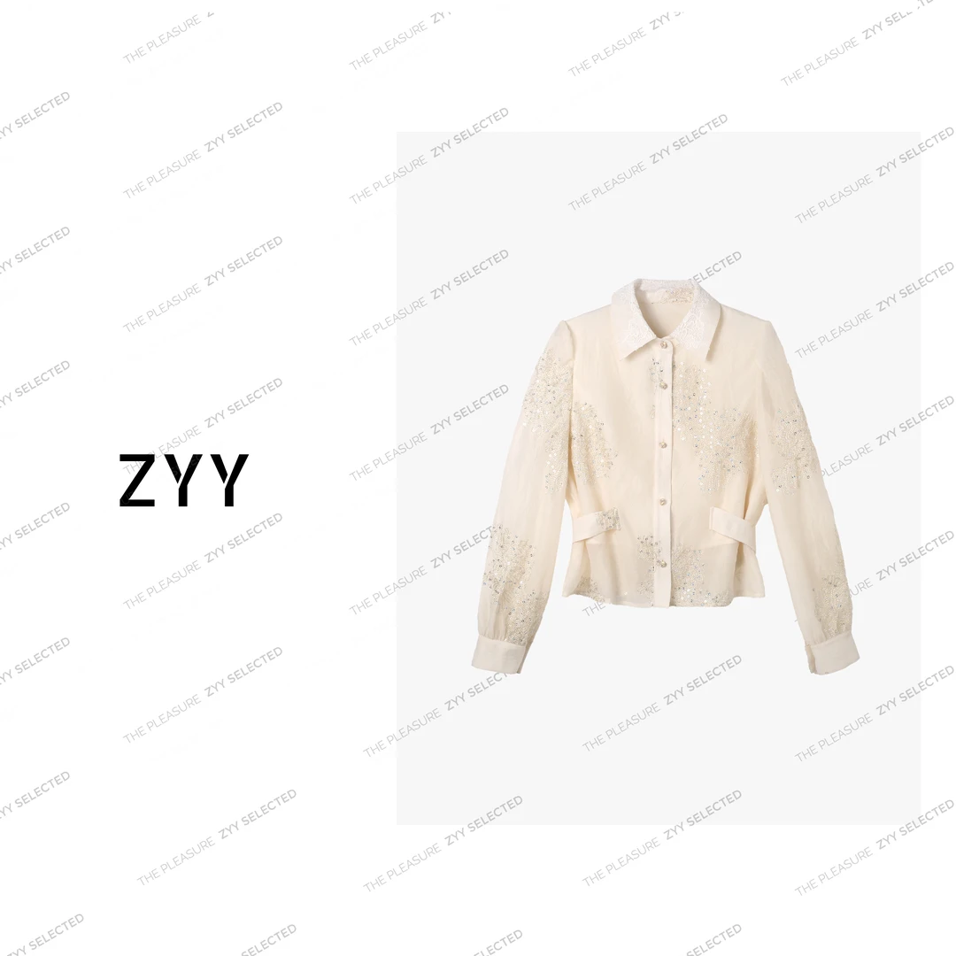 ZYY【雾兰叙事】2025S/S新品精致蕾丝钉珠闪片重工衬衫质感X25CC527