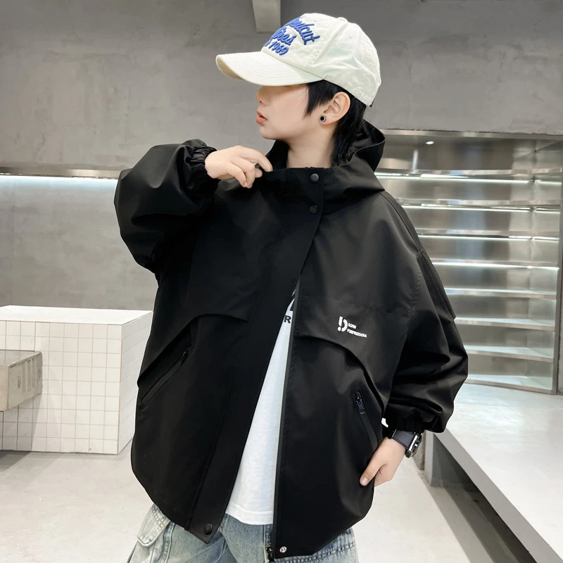 李宁联名娑奈官方旗舰店男童外套春秋新款儿童户外冲锋衣连帽风衣