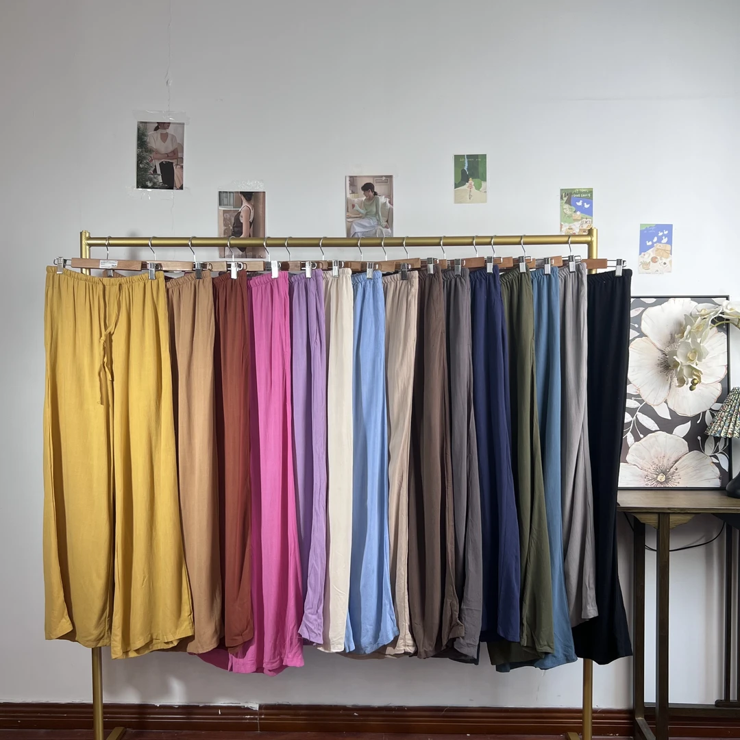 亚麻凉感细阔腿抽绳裤夏季薄款法式慵懒松弛穿搭休闲长裤纯色2303