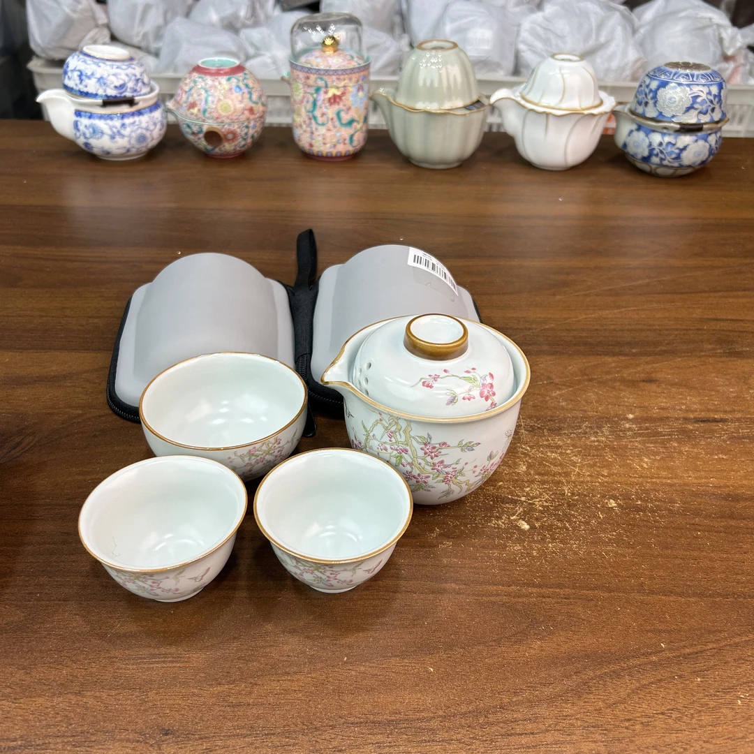 G035-桃枝花旅行茶具一壶三杯
