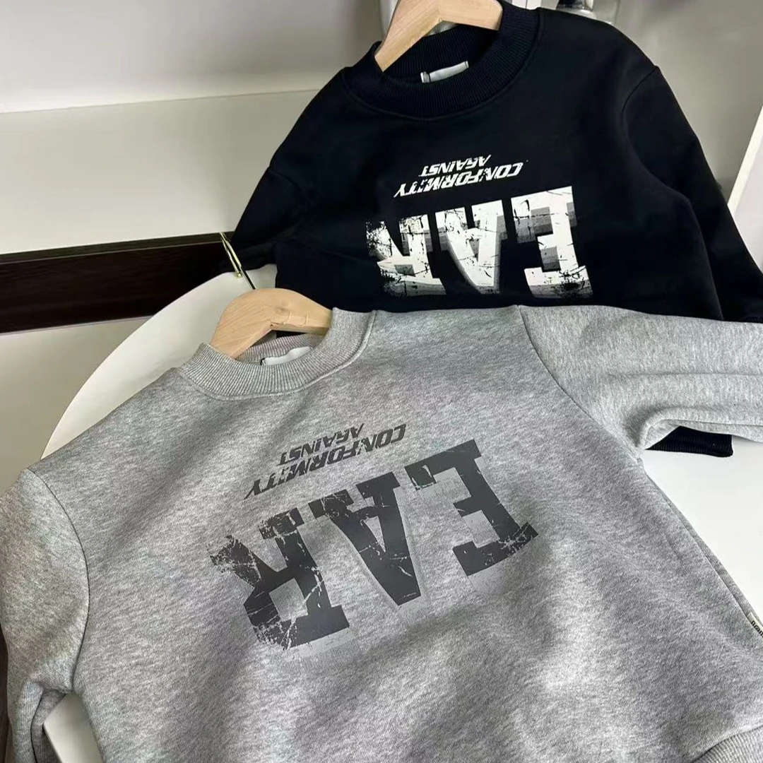 时尚印花冬款加绒一体绒男童卫衣