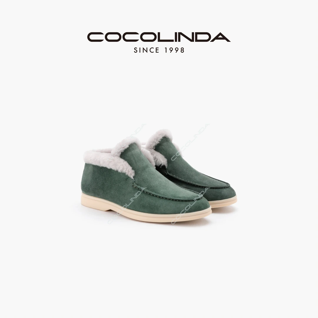 COCOLINDA | | 羊京草绿色一脚蹬毛毛乐福鞋X2619