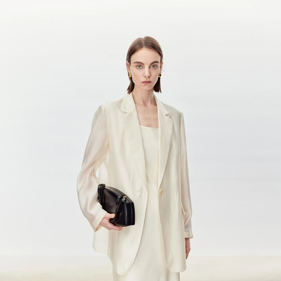 LYNEE 简约平驳领一粒扣通透薄款西装外套宽松时尚西服LGD2FSW198