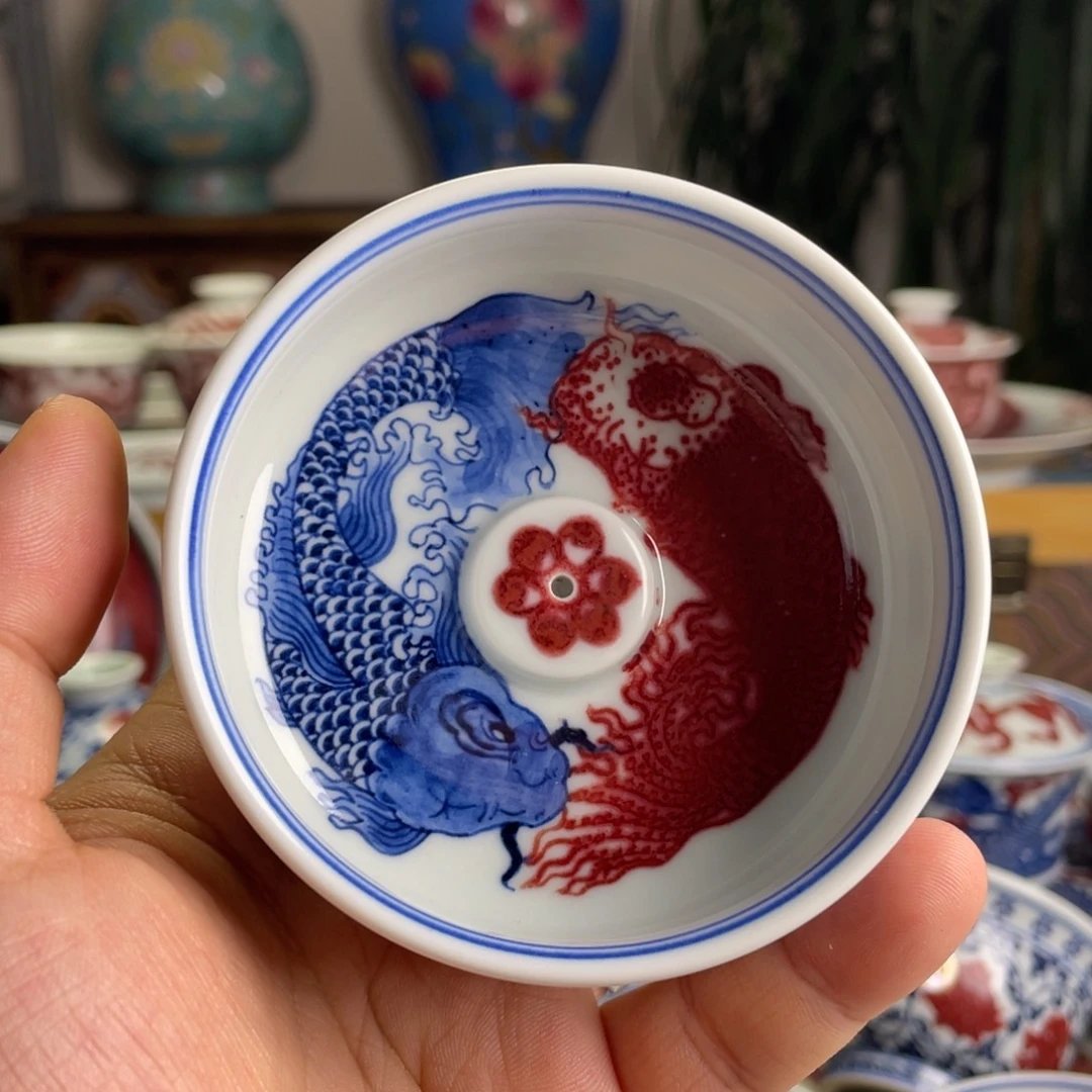 釉里红团鱼香插微瑕