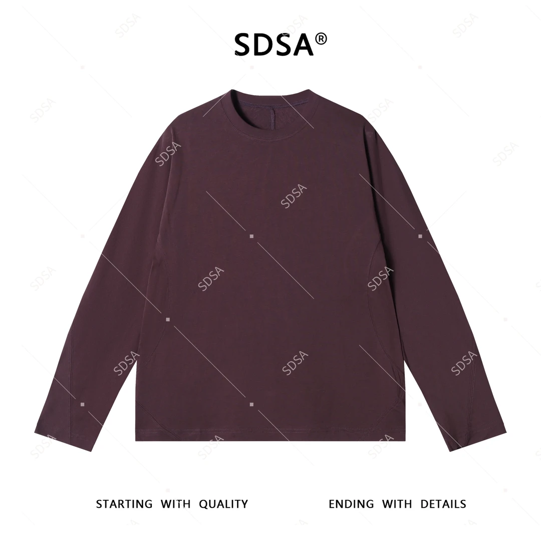 SDSA男士2025新款轻奢痞帅男装拼接纯色圆领长袖T恤百搭时尚上衣