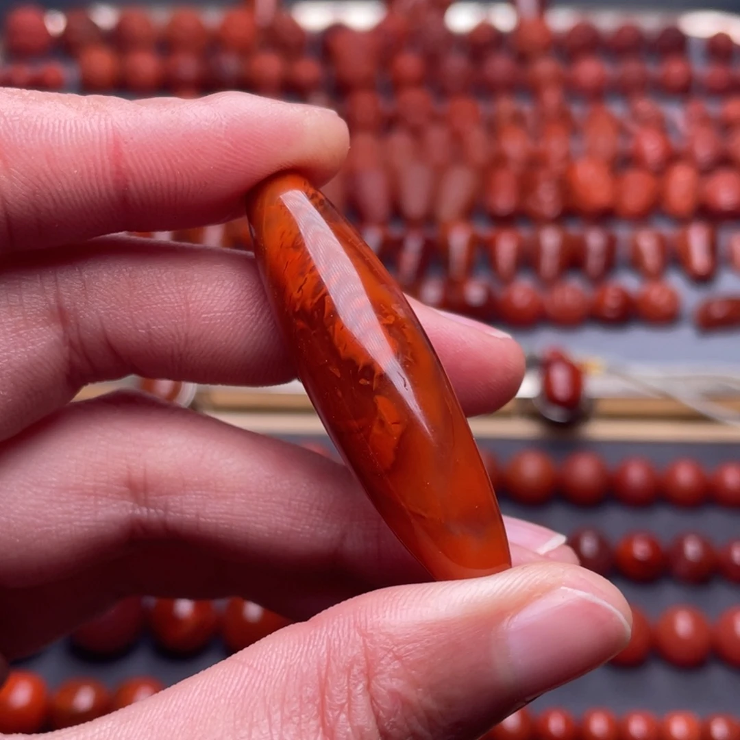 南红玛瑙未镶嵌其他W12*45瓦西玫红火焰长桶珠微瑕