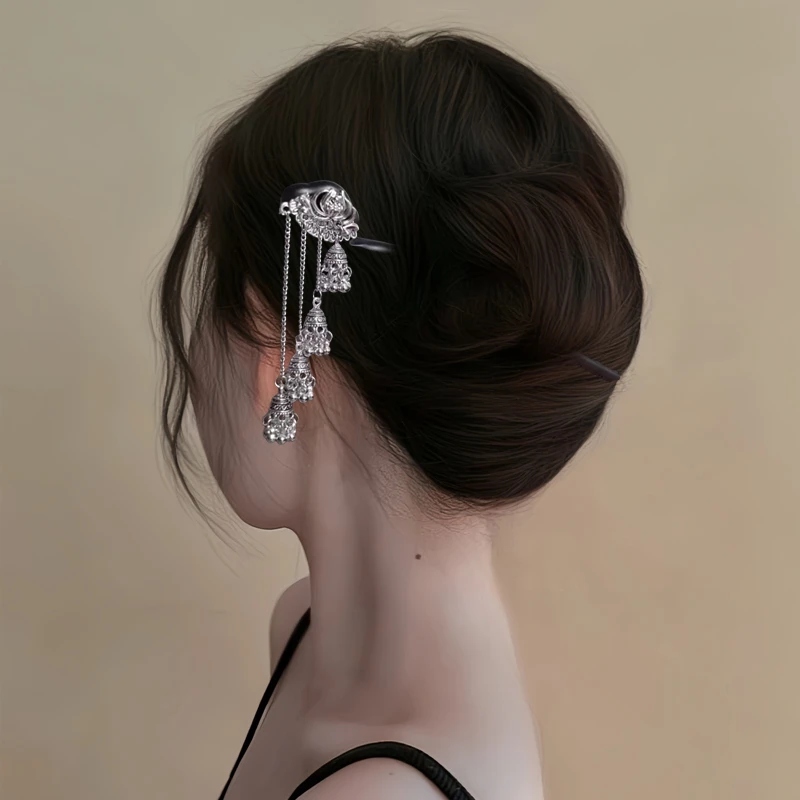 簪花绒花u型桃木金钗古风挽神女！新中式国风发饰发簪！发发钗