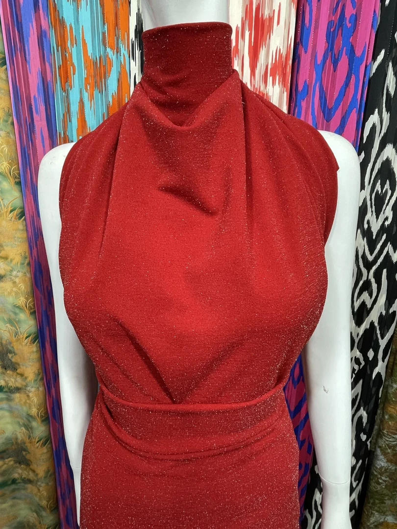 红色微闪光针织弹力柔软垂感春秋打底衫裙套装旗袍晚礼服布面料