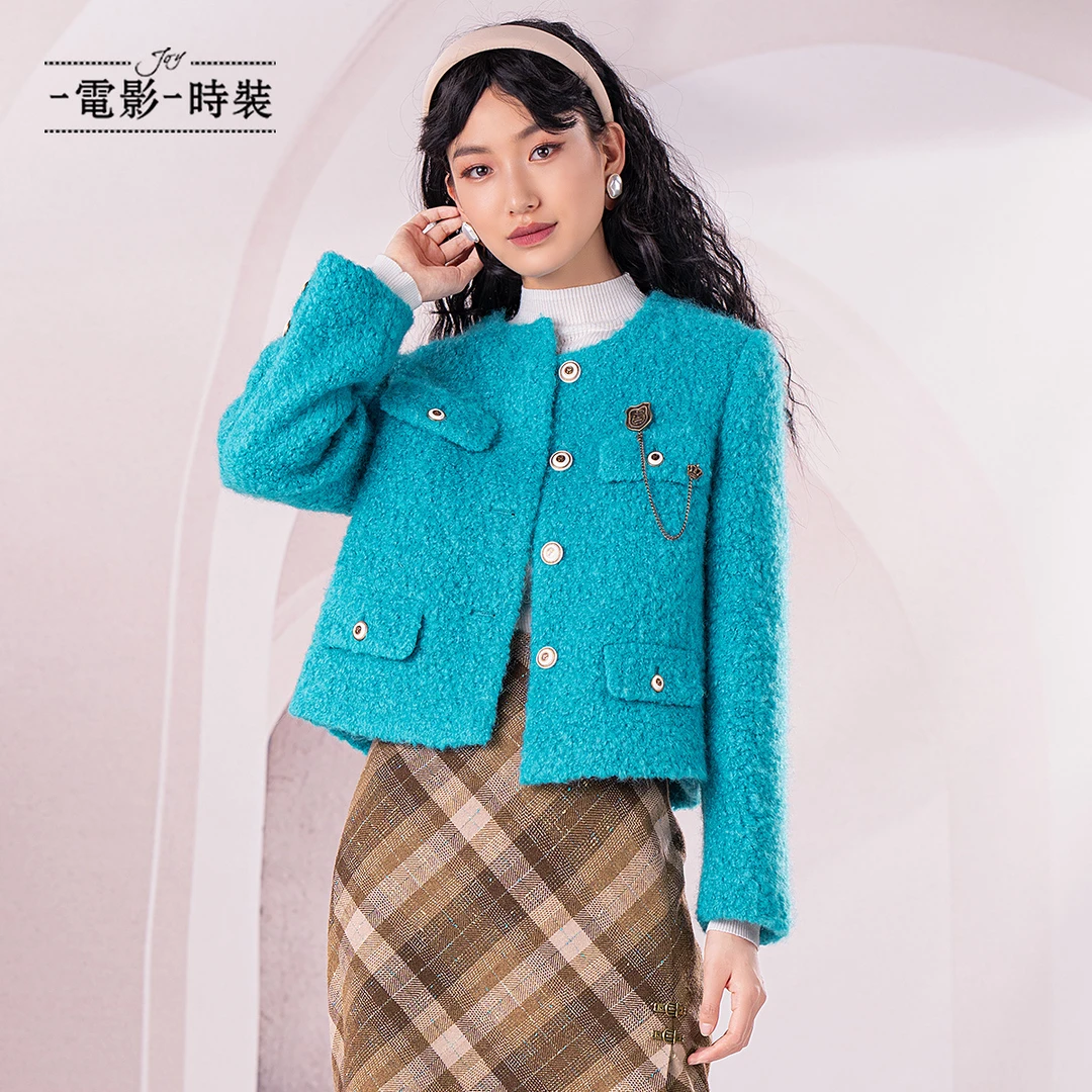 【小花专属】冬季气质蓝色呢子短外套女士女 FEJG143581