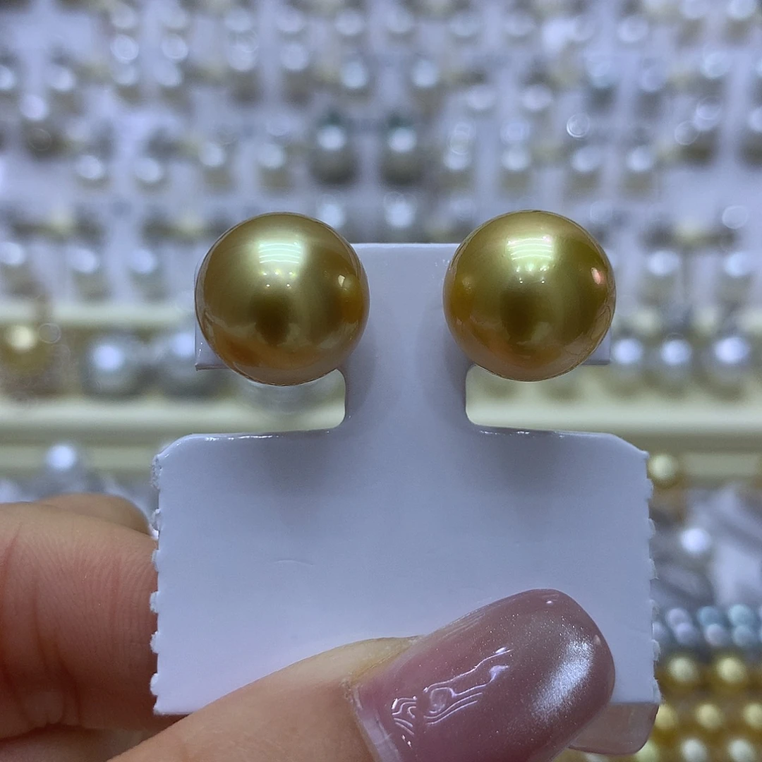 耳饰海水珍珠18K金镶嵌13mm