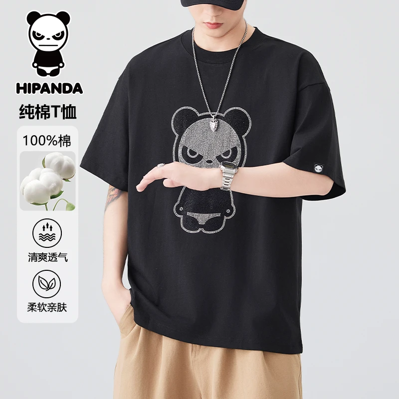 HiPanda你好熊猫纯棉短袖T恤男士夏季薄款潮牌半袖宽松百搭上衣男