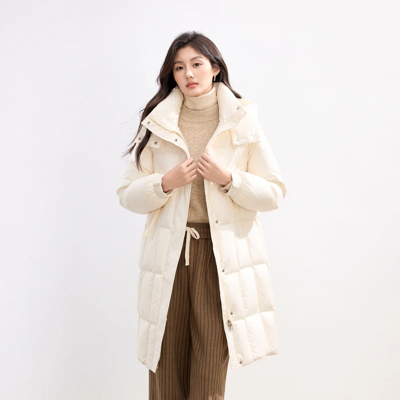 茵曼冬季清仓中长款羽绒服女宽松连帽纯色菱形格韩版时尚休闲保暖