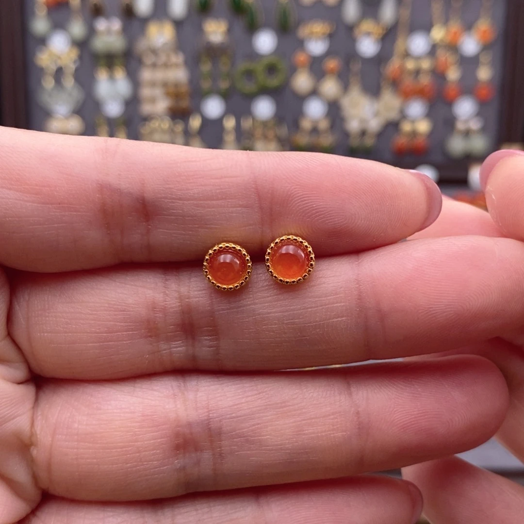 银S925镶嵌和田玉耳饰