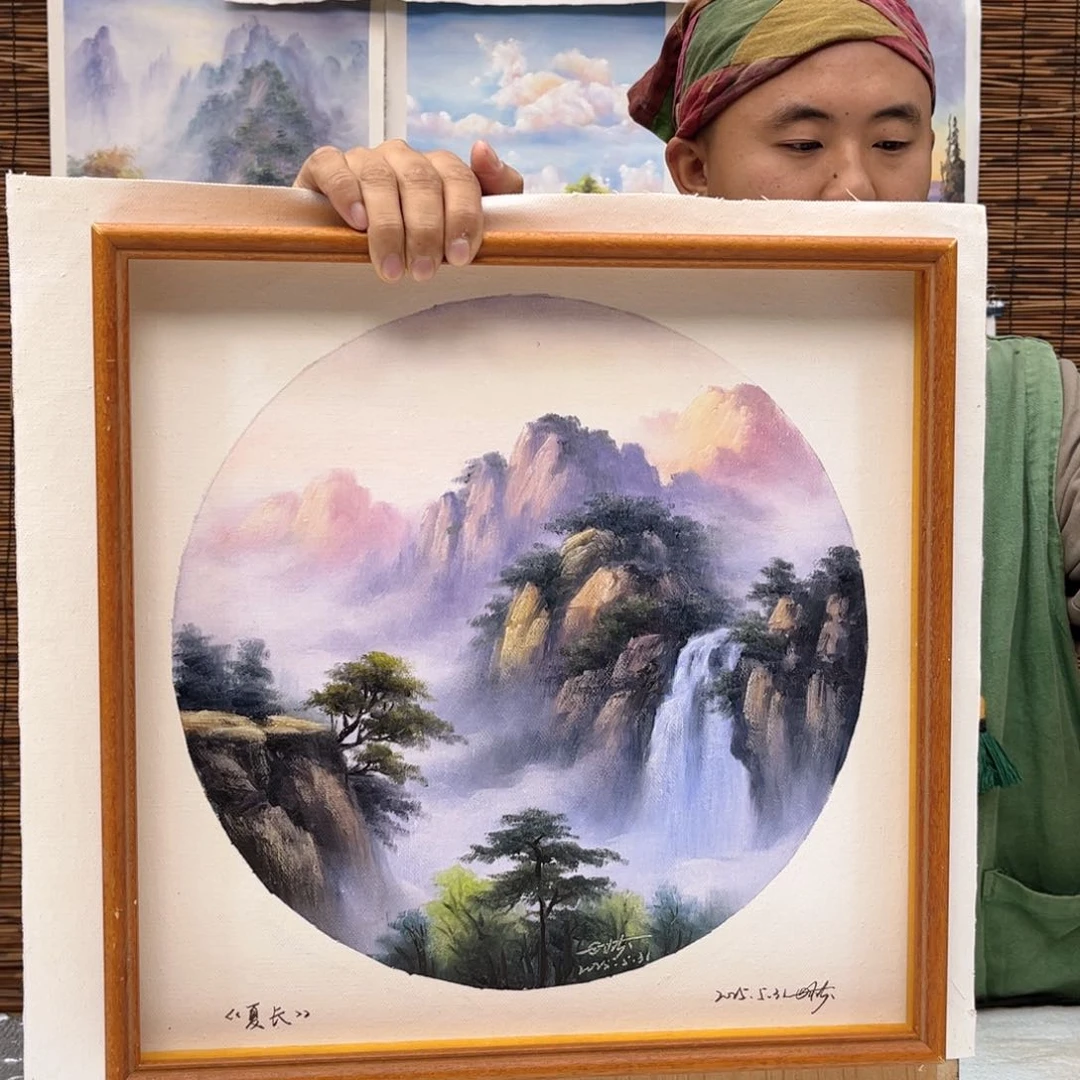 油画行路人小院绘画作品竞拍