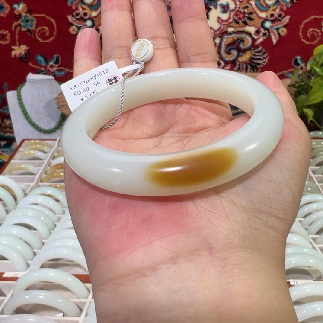 未镶嵌手镯和田玉54老坑料天地糖白玉