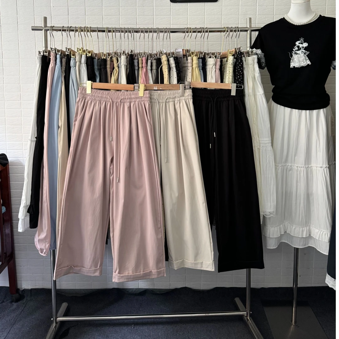 弹力卷边直筒裤夏季