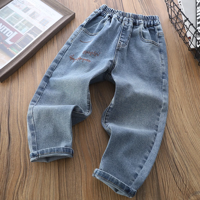 男童儿童2025春季新款牛仔裤中大童宽松水洗软牛仔宽松长裤简约潮