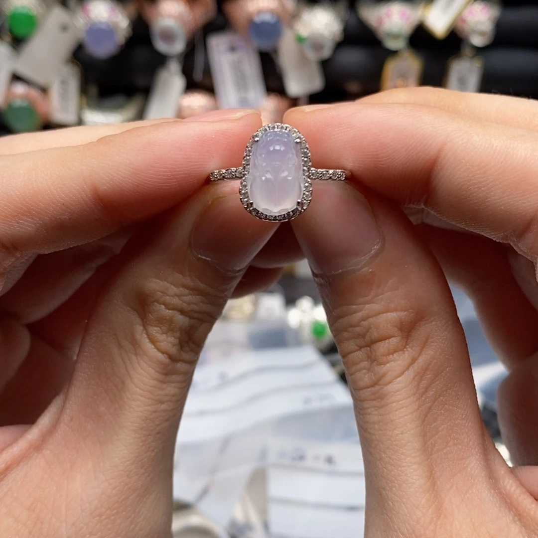 翡翠戒指银S925镶嵌曦**曦天然缅甸翡翠a货