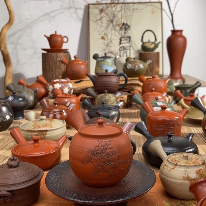 @***北常滑风月手作白道雕刻茶壶