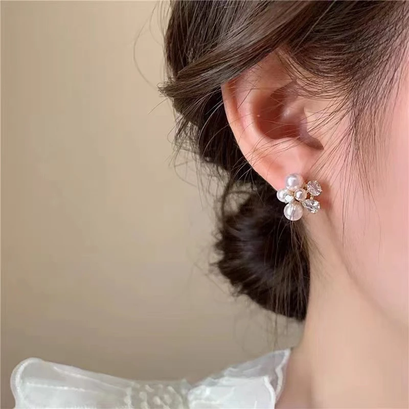 合金耳饰 韩国超仙复古珍珠花朵耳环女气质时尚网红同款耳钉耳饰