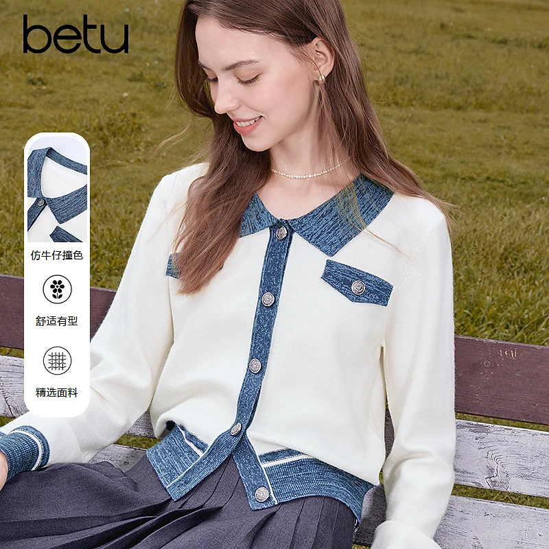 Betu/百图2025年秋季新款长袖舒适圆领时尚针织开衫2508T17