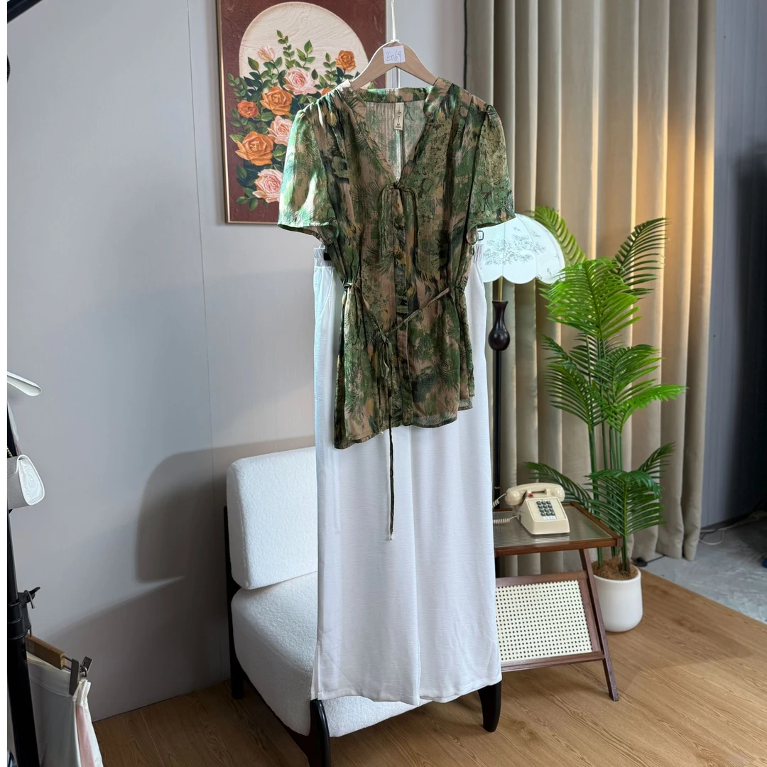 【钟意宠粉】E069  气质时尚夏季套装【绿色】