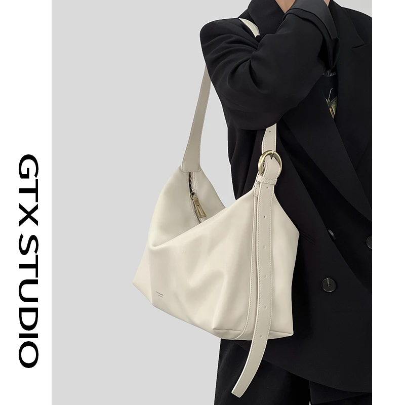 【谷田西】小众牛皮托特包女大容量春夏软皮慵懒松弛感通勤斜挎大包