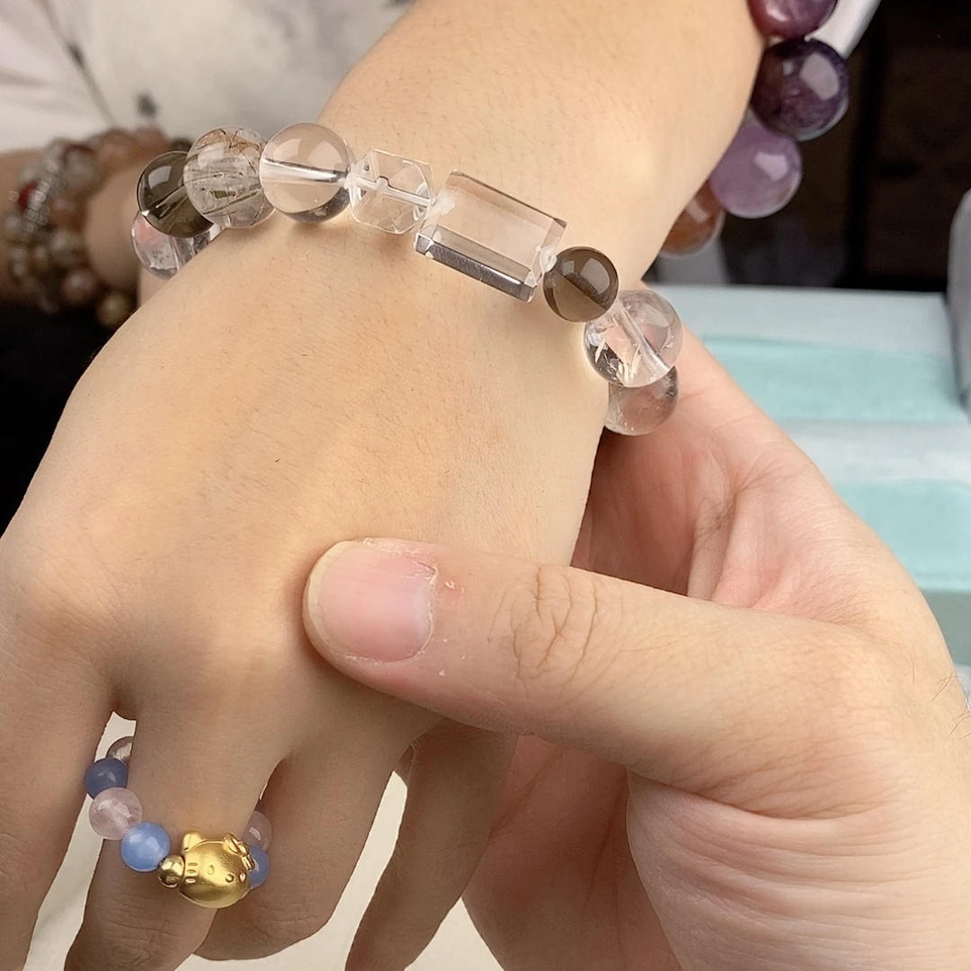 水晶银S925镀金镶嵌手链