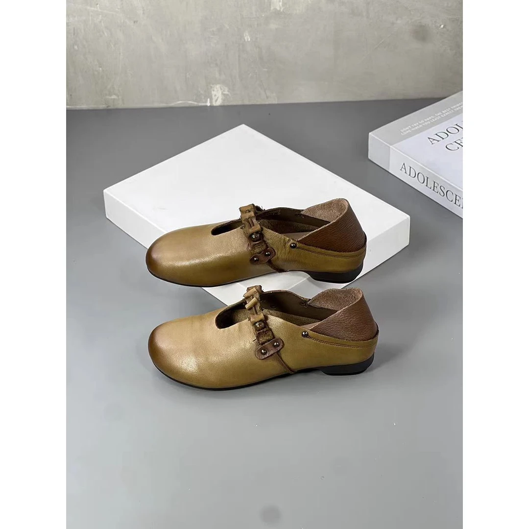夏季复古两穿浅口单鞋女平底真皮玛丽珍鞋G11-6693