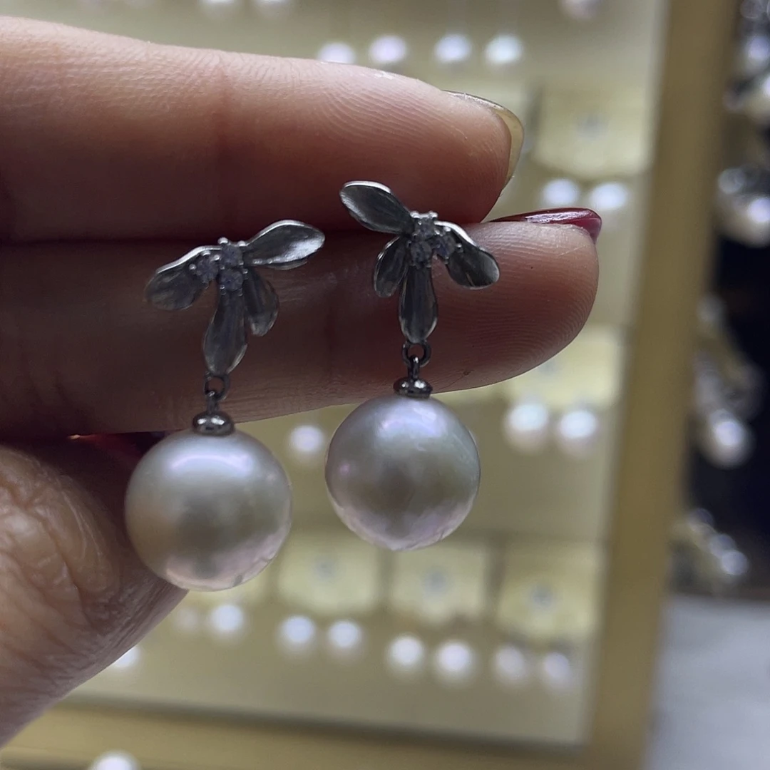 耳饰银S925镶嵌淡水珍珠